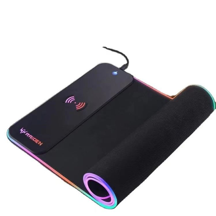 Gaming RGB Mouse Pad with Precision: black, purple RGB wireless charging mouse pad with wrist rest, gaming style