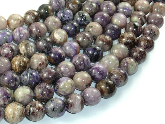 Genuine Charoite, 10mm Round Beads-BeadBasic