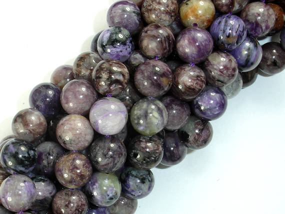 Genuine Charoite, 10mm Round Beads-BeadBasic