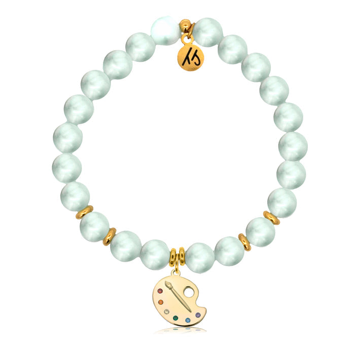 Gold Charm Collection - Green Angelite Gemstone Bracelet with Create Gold Charm