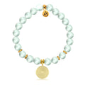 Gold Charm Collection - Green Angelite Gemstone Bracelet with Family Circle Gold Charm