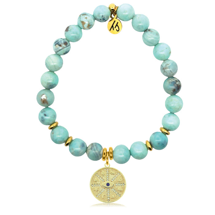Gold Charm Collection - Robins Egg Agate Gemstone Bracelet with Protection Gold Charm