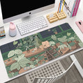 Green Plants Cute Kawaii Mousepad: dark green, sage green cartoon bear in a plant-filled greenhouse, cartoon, kawaii, botanic