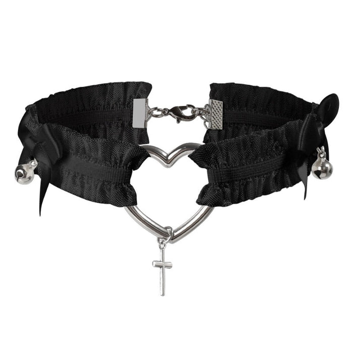 Harajuku-inspired Leg Heart Garter/Choker: white, pale pink thigh-high stockings with garter accessory, kawaii style