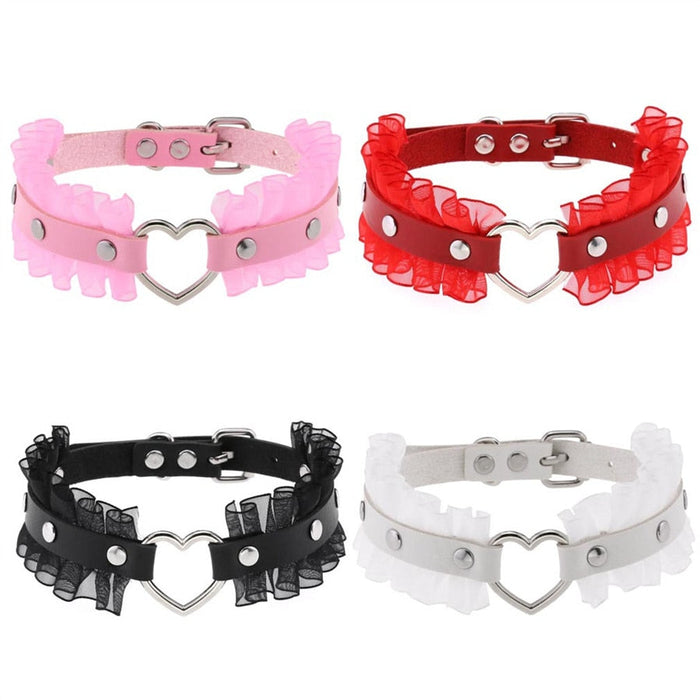 Heart-Stopping Harajuku PU Leather Choker: pink, red decorative choker collars, cute gothic/kawaii style