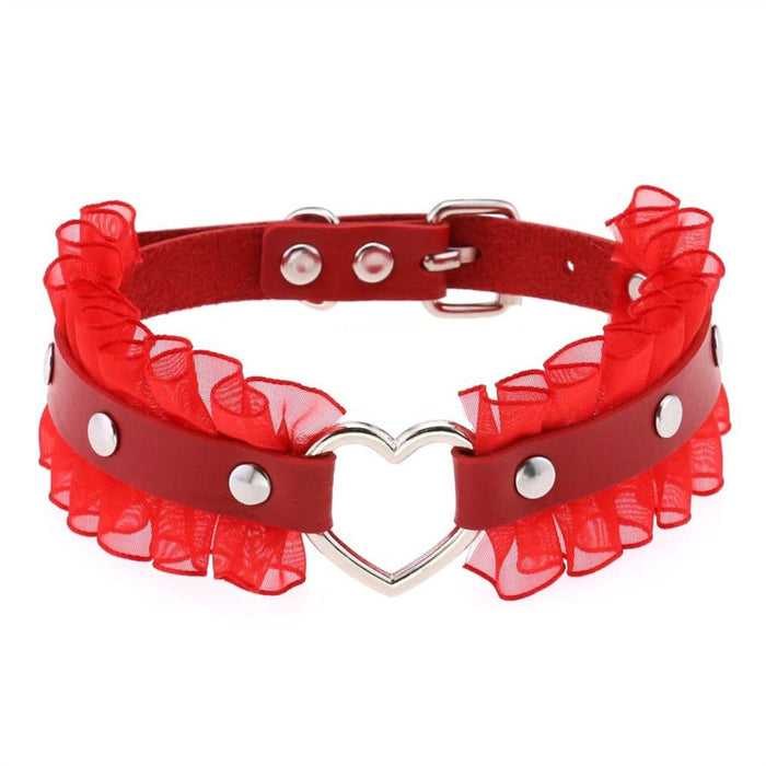 Heart-Stopping Harajuku PU Leather Choker: pink, red decorative choker collars, cute gothic/kawaii style