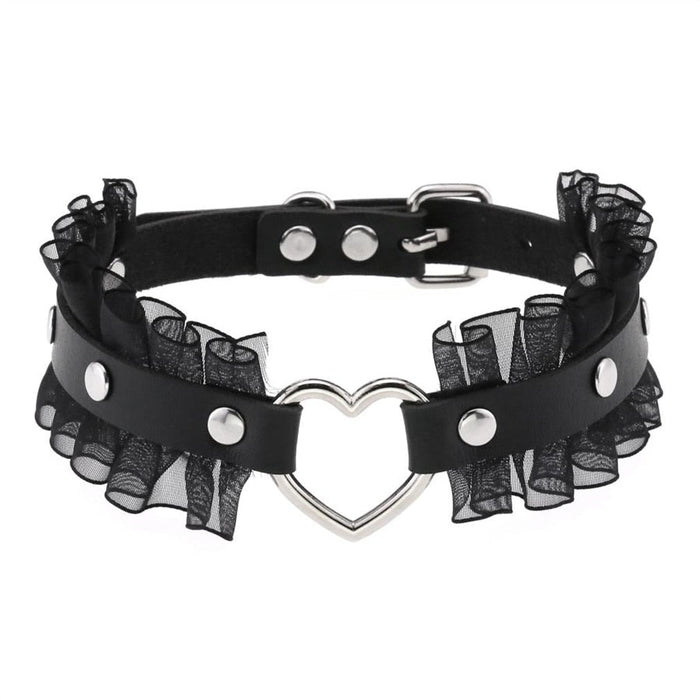 Heart-Stopping Harajuku PU Leather Choker: pink, red decorative choker collars, cute gothic/kawaii style
