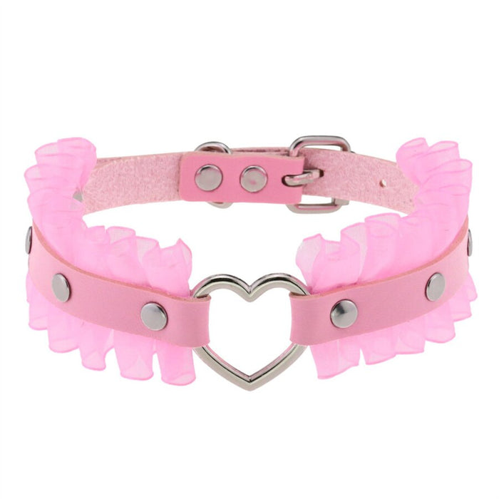 Heart-Stopping Harajuku PU Leather Choker: pink, red decorative choker collars, cute gothic/kawaii style