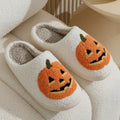 Jack-o'-Slippers for Comfy Halloween: white, orange jack-o'-lantern pumpkin, kawaii cartoon Halloween style
