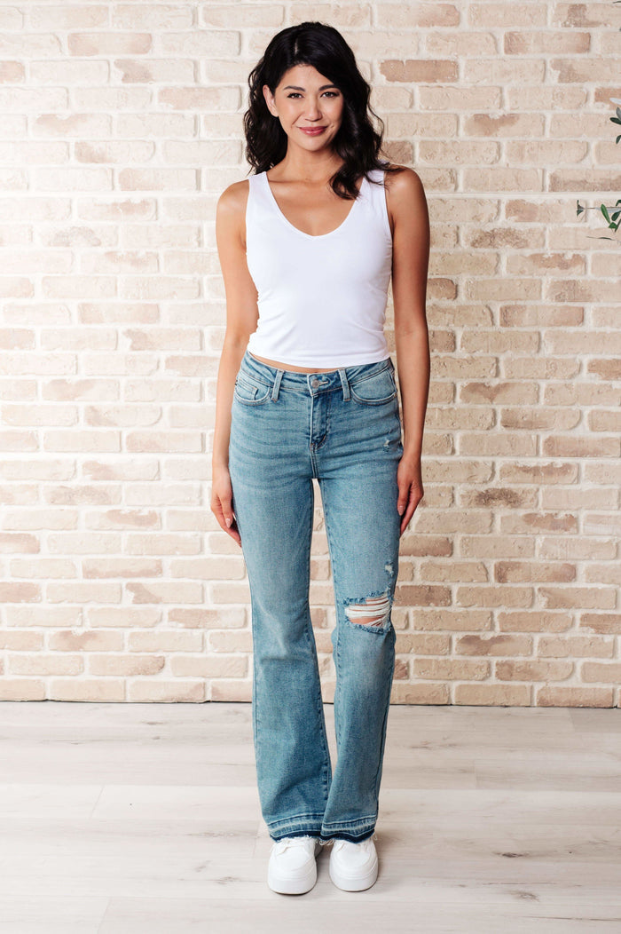 Judy Blue Isla Mid Rise Distressed Released Hem Bootcut Jeans -