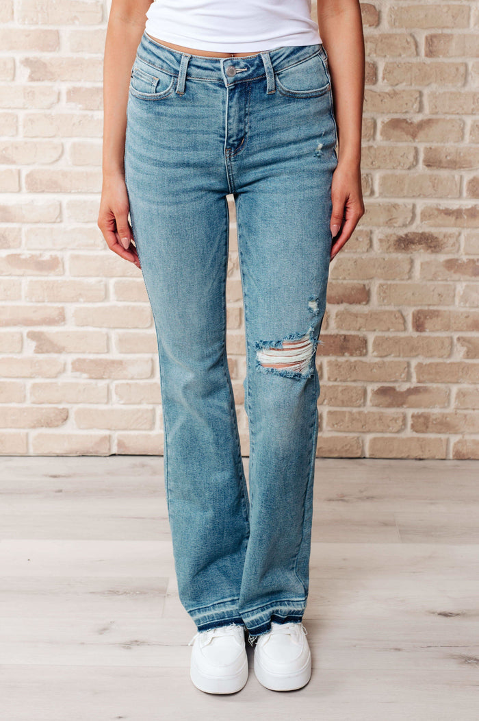 Judy Blue Isla Mid Rise Distressed Released Hem Bootcut Jeans -