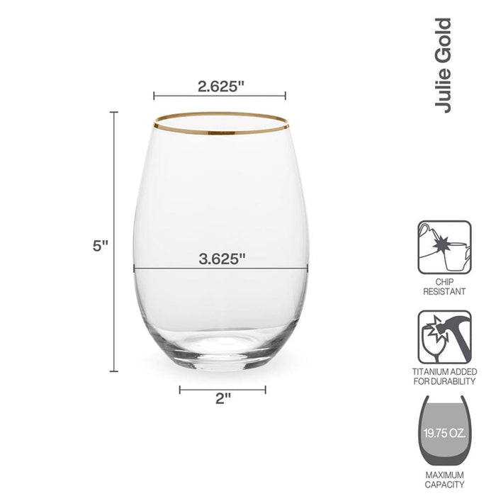 Julie Gold Set of 4 Stemless Wine Glasses