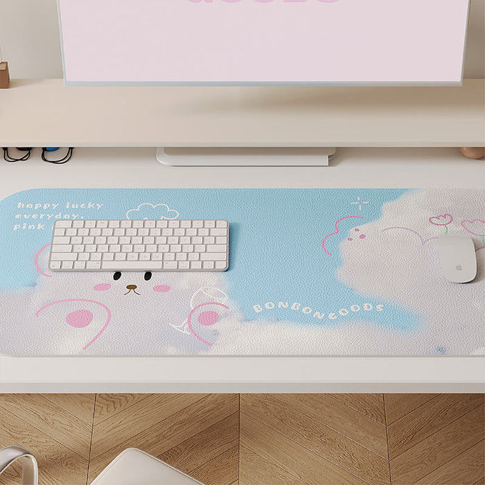 Kawaii Artisan Mousepad, Precise & Durable: light blue, white cartoon bunny/rabbit, kawaii cartoon style