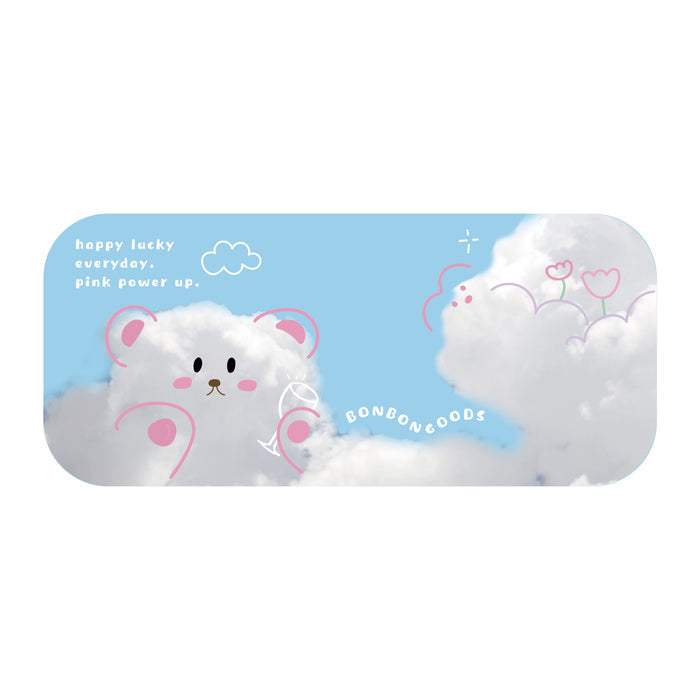 Kawaii Artisan Mousepad, Precise & Durable: light blue, white cartoon bunny/rabbit, kawaii cartoon style