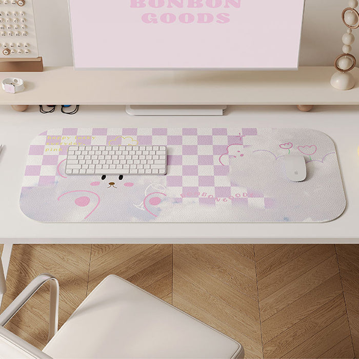Kawaii Artisan Mousepad, Precise & Durable: light blue, white cartoon bunny/rabbit, kawaii cartoon style