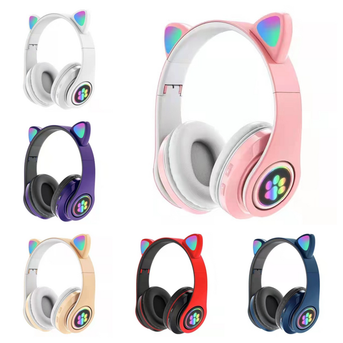 Kitty Bluetooth Headset: Colors, HiFi, Mic: pink, white cat, kawaii style