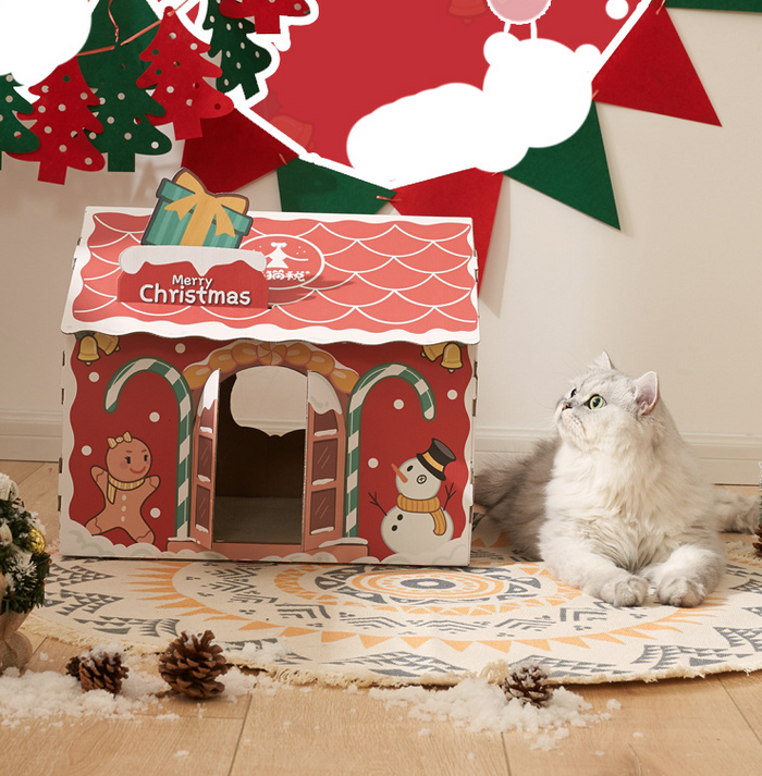 Kitty Shop Xmas House Cat Scratcher