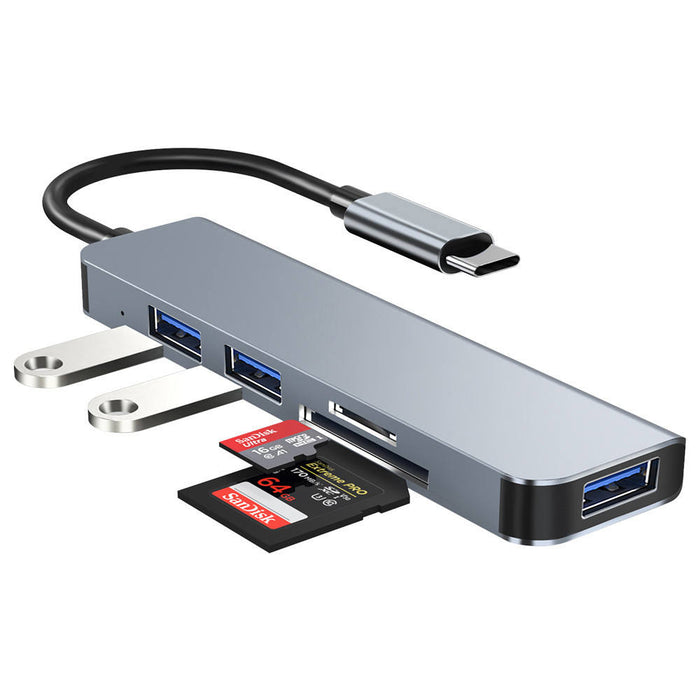 Laptop Adapter with USB and Card Reader: silver, black USB-C multiport hub, minimal style