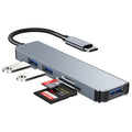 Laptop Adapter with USB and Card Reader: silver, black USB-C multiport hub, minimal style