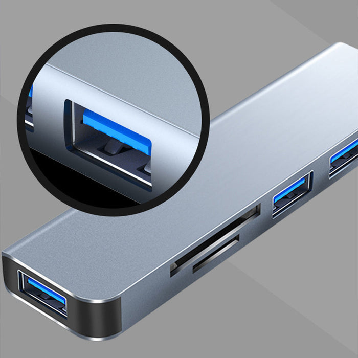 Laptop Adapter with USB and Card Reader: silver, black USB-C multiport hub, minimal style