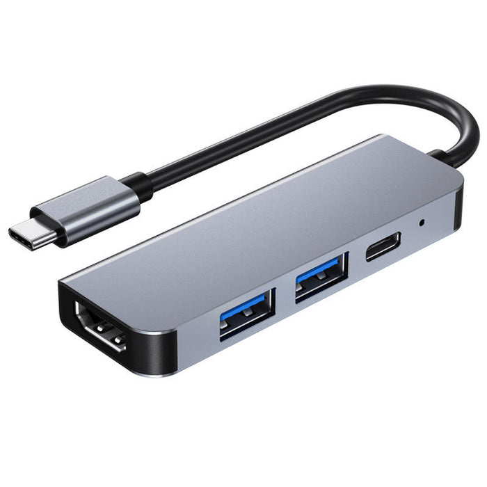 Laptop Docking Station with HDMI and USB: silver, black USB-C multiport hub/adapter, minimal style