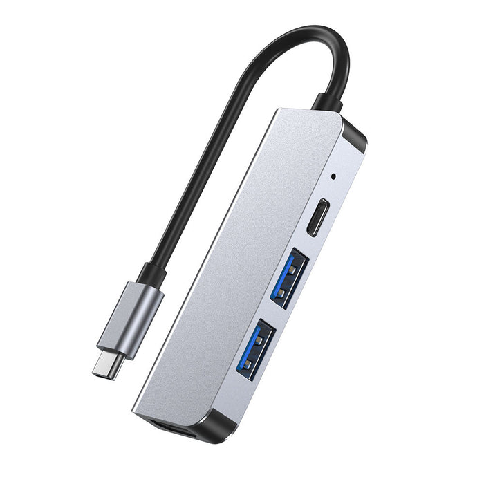 Laptop Docking Station with HDMI and USB: silver, black USB-C multiport hub/adapter, minimal style