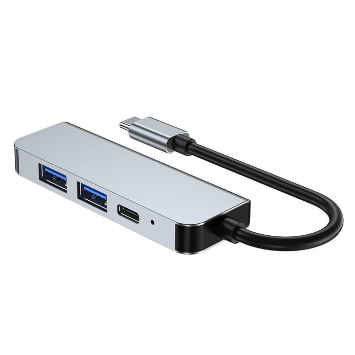 Laptop Docking Station with HDMI and USB: silver, black USB-C multiport hub/adapter, minimal style