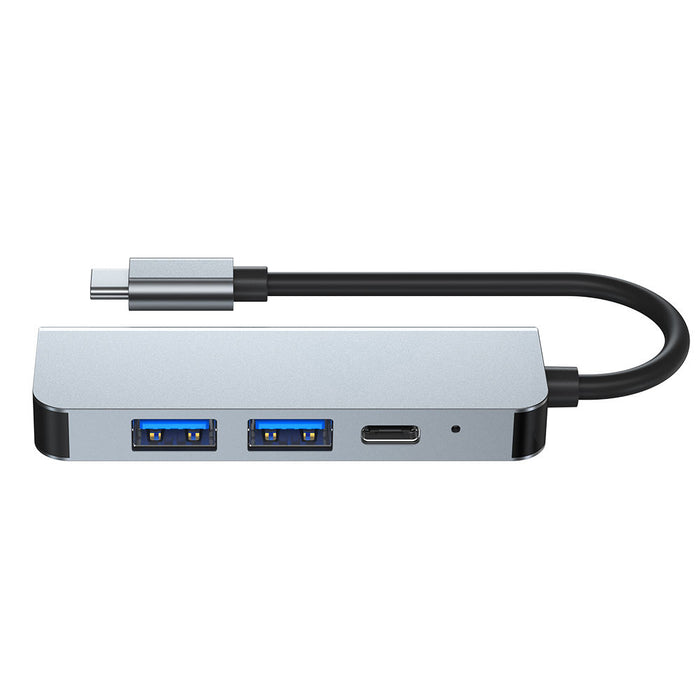 Laptop Docking Station with HDMI and USB: silver, black USB-C multiport hub/adapter, minimal style