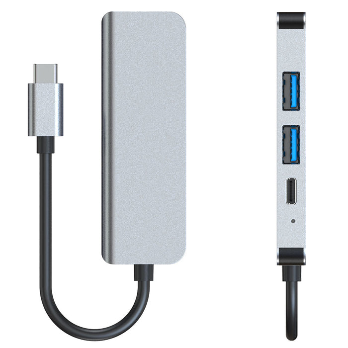 Laptop Docking Station with HDMI and USB: silver, black USB-C multiport hub/adapter, minimal style