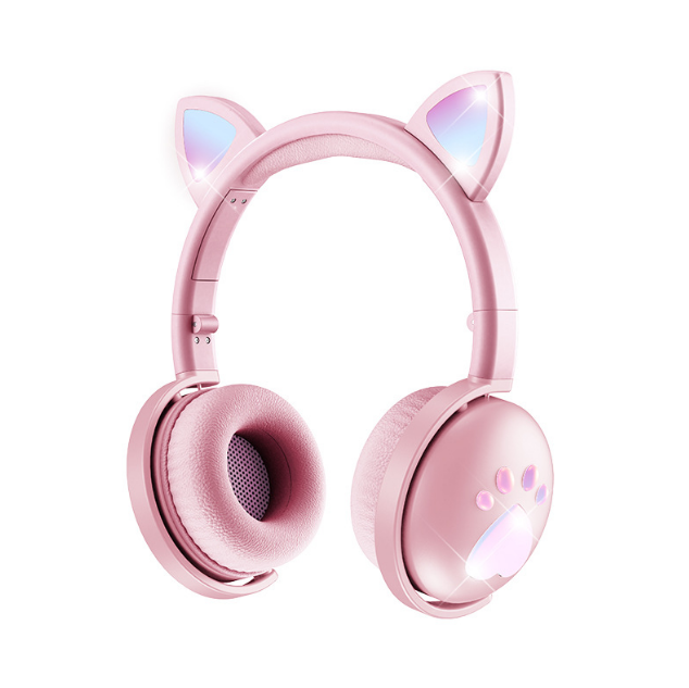 LED Cat Ear Headphones with Immersive Sound: pink, light blue cat, kawaii style