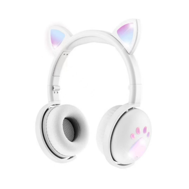 LED Cat Ear Headphones with Immersive Sound: pink, light blue cat, kawaii style