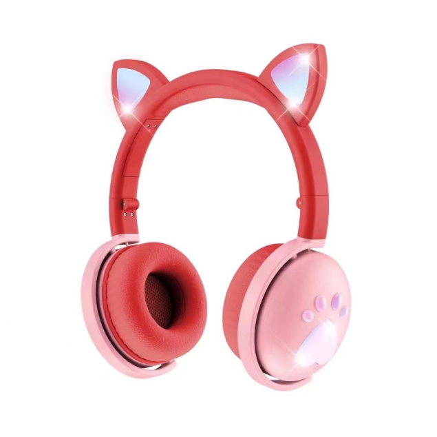 LED Cat Ear Headphones with Immersive Sound: pink, light blue cat, kawaii style