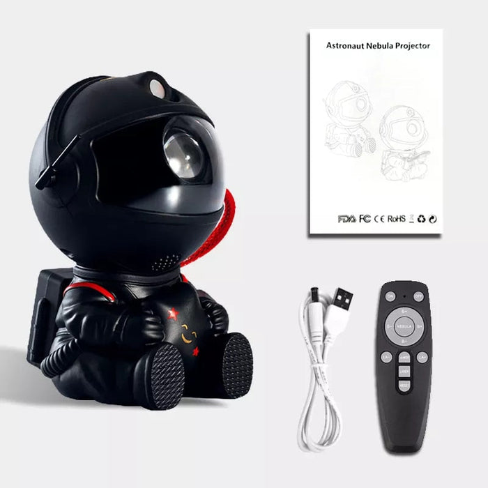 LED Galaxy Projector Lights for Kids: white, blue astronaut character, cartoon style
