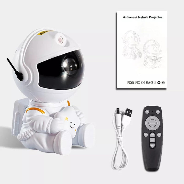 LED Galaxy Projector Lights for Kids: white, blue astronaut character, cartoon style