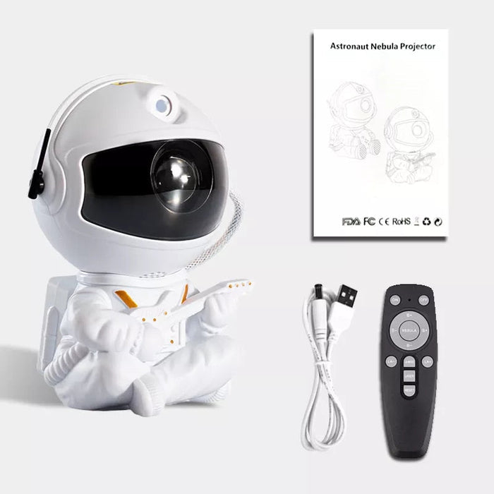 LED Galaxy Projector Lights for Kids: white, blue astronaut character, cartoon style