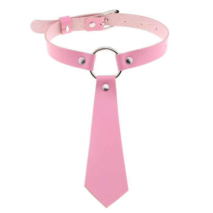 Light pink choker with various options: pink, silver decorative collar/choker assortment, kawaii style