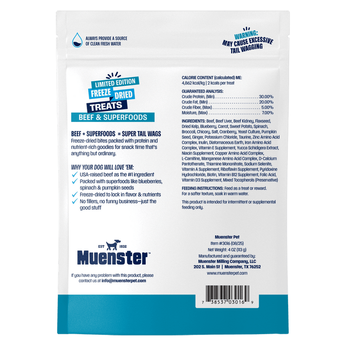 Muenster Beef & Superfoods back of the bag