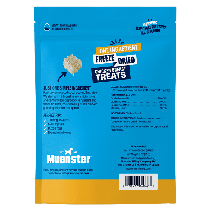Muenster Freeze Dried dog treats one ingredient chicken