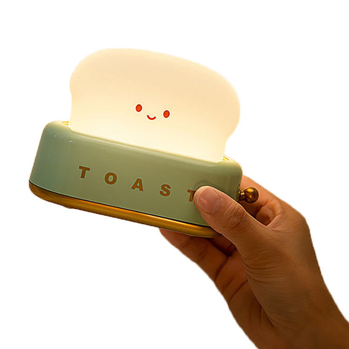 LIN-TECH LED Night Light: cream, pale yellow smiling toast bread character, kawaii style