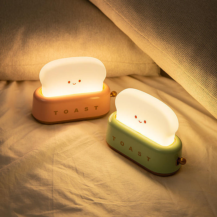 LIN-TECH LED Night Light: cream, pale yellow smiling toast bread character, kawaii style