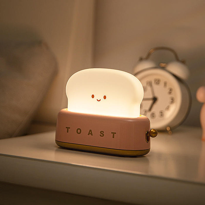 LIN-TECH LED Night Light: cream, pale yellow smiling toast bread character, kawaii style