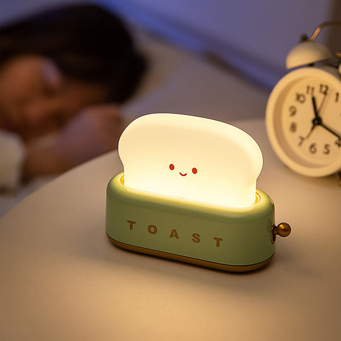 LIN-TECH LED Night Light: cream, pale yellow smiling toast bread character, kawaii style