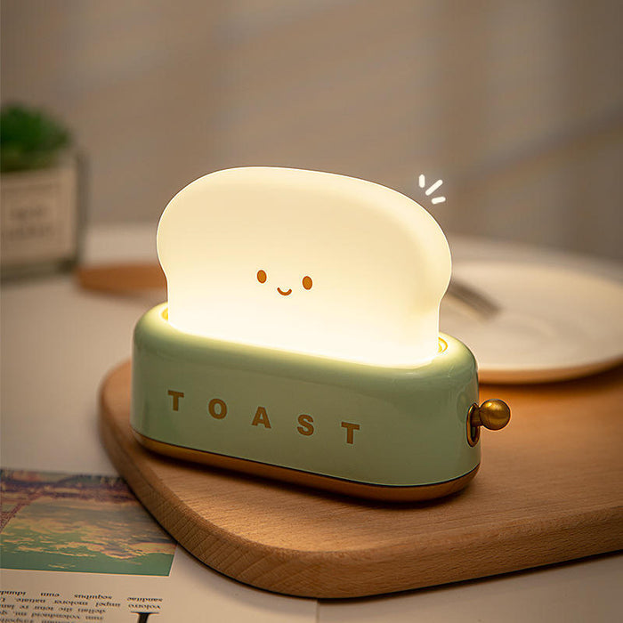 LIN-TECH LED Night Light: cream, pale yellow smiling toast bread character, kawaii style