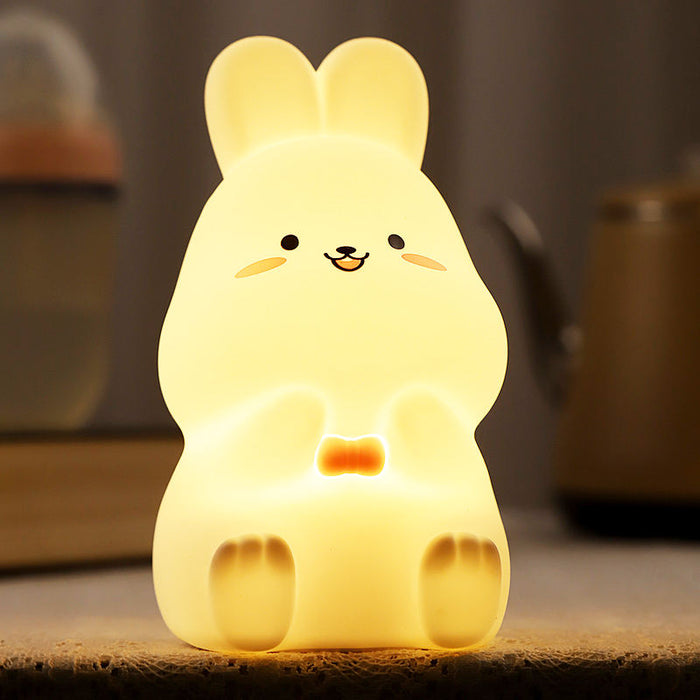 Little Rabbit Silicone Night Light: Rechargeable, Colorful: warm yellow, orange rabbit, kawaii cartoon style
