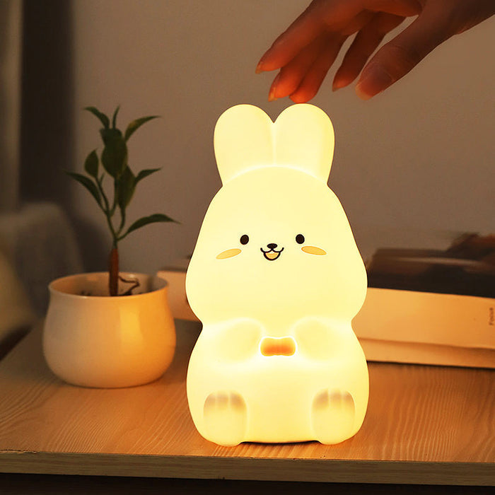 Little Rabbit Silicone Night Light: Rechargeable, Colorful: warm yellow, orange rabbit, kawaii cartoon style