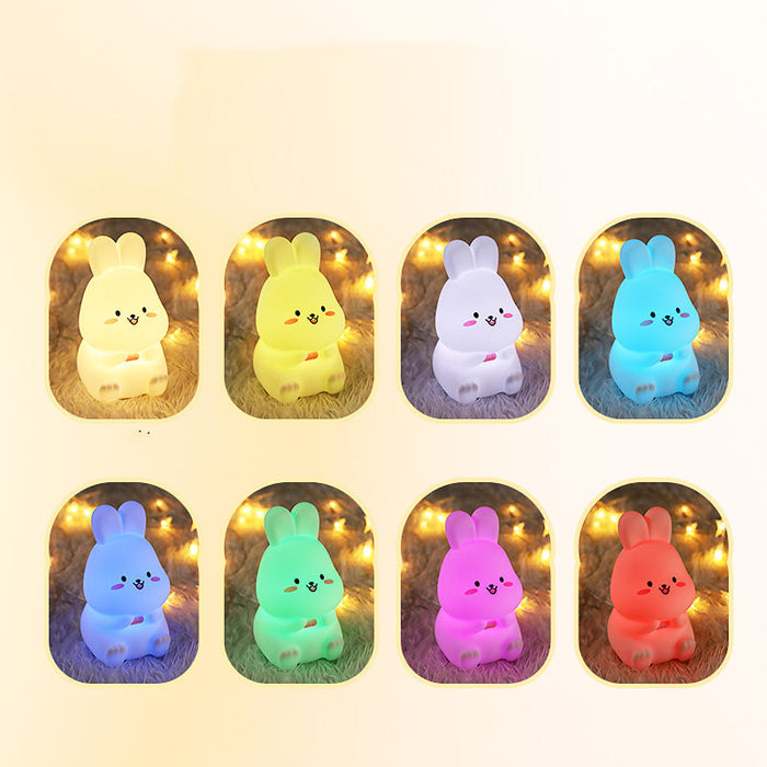 Little Rabbit Silicone Night Light: Rechargeable, Colorful: warm yellow, orange rabbit, kawaii cartoon style