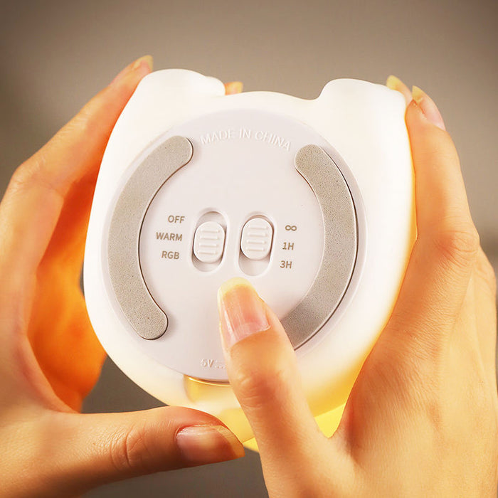 Little Rabbit Silicone Night Light: Rechargeable, Colorful: warm yellow, orange rabbit, kawaii cartoon style