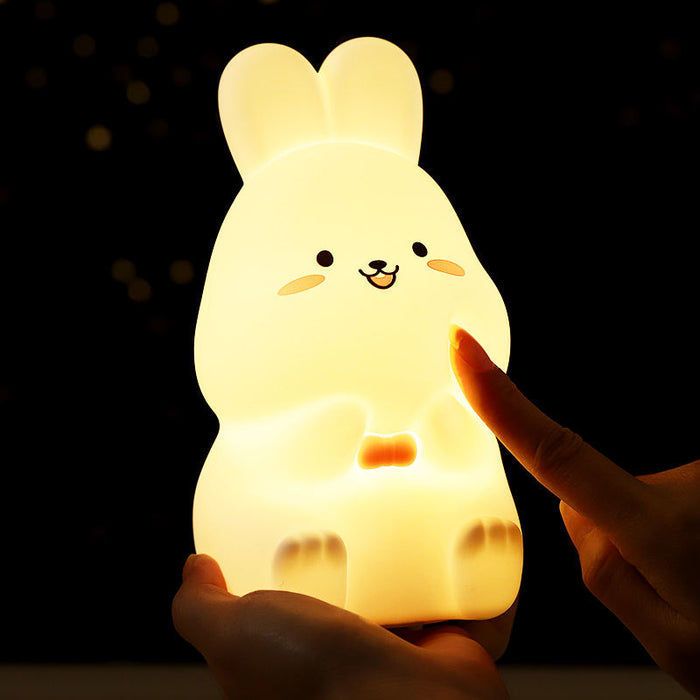 Little Rabbit Silicone Night Light: Rechargeable, Colorful: warm yellow, orange rabbit, kawaii cartoon style