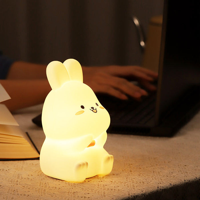 Little Rabbit Silicone Night Light: Rechargeable, Colorful: warm yellow, orange rabbit, kawaii cartoon style