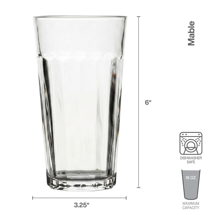 Mable Set of 6 Highball Tumbler Glasses, 16oz.